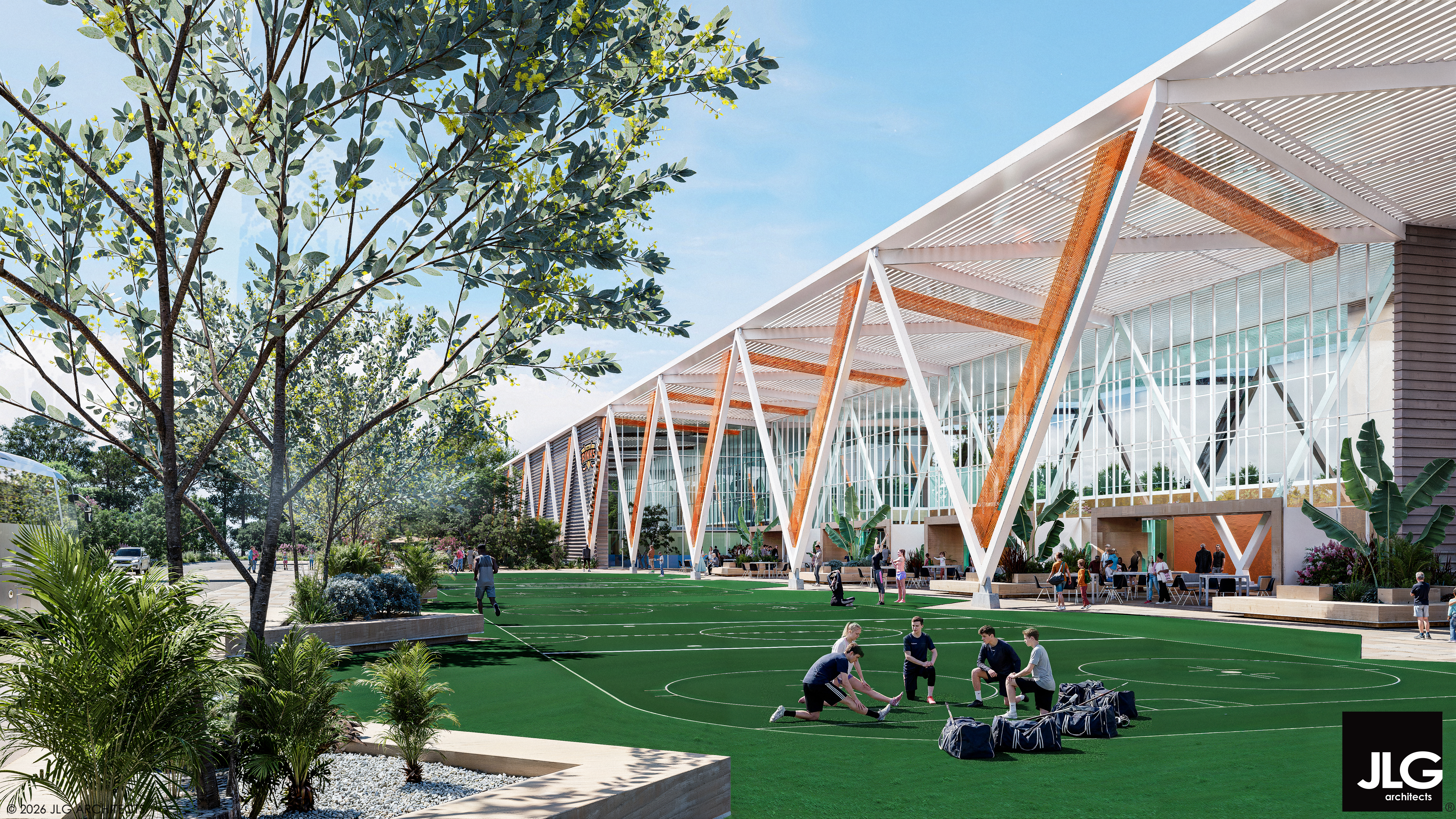 Escondido Ice facility exterior rendering — side elevation view